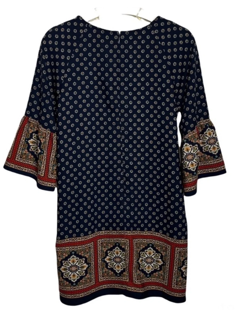 FOREVER 21 Contemporary Navy Blue Boho Floral Print Bell Sleeve DressSize Small